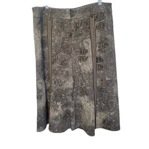 Simply French Women 2 Black‎ Gray Paisley A Line Midi Skirt Whimsigoth Steampunk